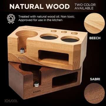 KHAVA Espresso Tamping Station | Wooden Coffee Tamper Station 51-54 mm | Espresso Organizer Portafilter Holder | Coffee Station Organizer for Countertop | Espresso Accessories for Coffee Bar, Natural