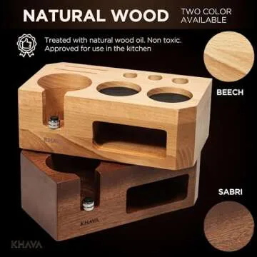 KHAVA Espresso Tamping Station | Wooden Coffee Tamper Station 51-54 mm | Espresso Organizer Portafilter Holder | Coffee Station Organizer for Countertop | Espresso Accessories for Coffee Bar, Natural