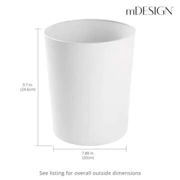 mDesign Round Metal Small 1.7 Gallon Recycle Trash Can Wastebasket, Garbage Container Bin for Bathrooms, Kitchen, Bedroom, Home Office - Durable Stainless Steel - Mirri Collection - White
