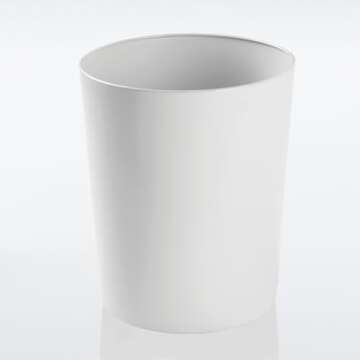 mDesign Round Metal Small 1.7 Gallon Recycle Trash Can Wastebasket, Garbage Container Bin for Bathrooms, Kitchen, Bedroom, Home Office - Durable Stainless Steel - Mirri Collection - White