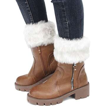 Womens Fur Trim Boot Cuff Top Cover Leg Warmers White