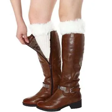 Womens Fur Trim Boot Cuff Top Cover Leg Warmers White