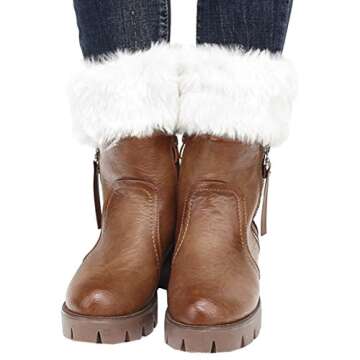 Womens Fur Trim Boot Cuff Top Cover Leg Warmers White