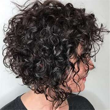 Donmily 10A Short Curly Wigs Malaysian Pixie Cut Human Hair Wig Curly Bob Wigs Lace Front Wigs Human Hair Machine Made Natural Black Wigs with Cap Replacement for Women