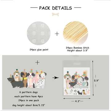 24PCS Adorable Dog Cupcake Toppers for Kids' Parties