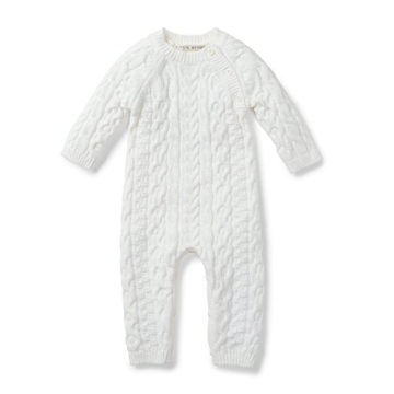 Hope & Henry Soft White Cable Knit Baby Romper