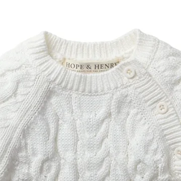 Hope & Henry Soft White Cable Knit Baby Romper