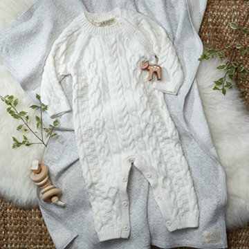 Hope & Henry Soft White Cable Knit Baby Romper