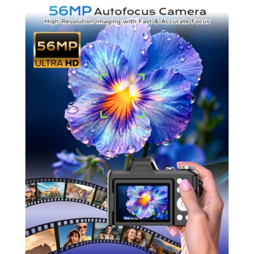 4K Digital Camera for Photography, Autofocus 56MP Vlogging Camera for YouTube/Content Creators/Trave...