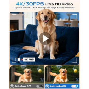 4K Digital Camera with Autofocus and 180° Flip Screen