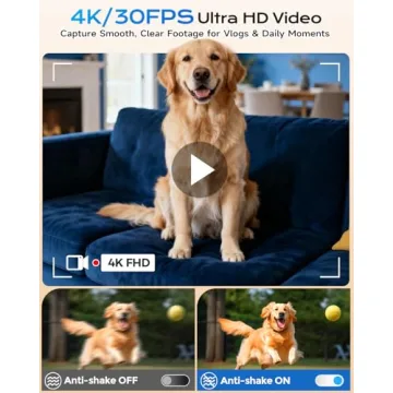 4K Digital Camera with Autofocus and 180° Flip Screen