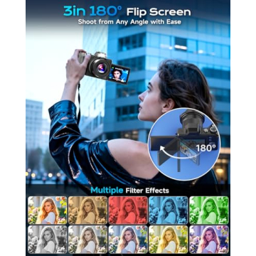 4K Digital Camera with Autofocus and 180° Flip Screen