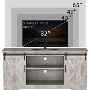 IDEALHOUSE Grey Farmhouse Cabinet, 65 Inch TV Stand with Storage, Barn Doors and Shelves, Modern TV Console Table Furniture for Living Bedroom