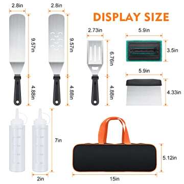 Blackstone Griddle Accessories Kit, 8pcs Flat Top Grill Accessories Set for Blackstone and Camp Chef with Spatula & Carry Bag, Great for Outdoor BBQ & Teppanyaki and Camping (8pcs)