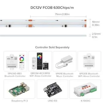 BTF-LIGHTING FCOB WS2811 IC RGB COB LED Strip 16.4FT DC12V 630LED/m Flexible High Density Uniform Chasing Color Light 14IC/m 10mm Width Dream Color for Home Indoor Decor(No Adapter or Controller)