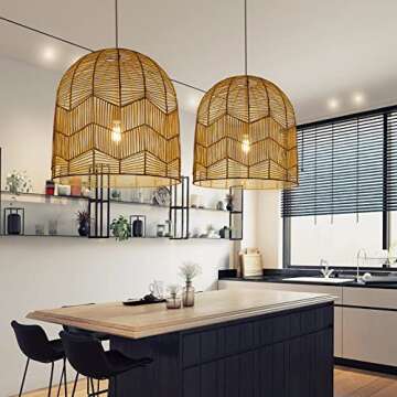 Arturesthome 17.7" Boho Pendant Light Fixture for Kitchen, 1 Light Handmade Rattan Pendant Lighting ...