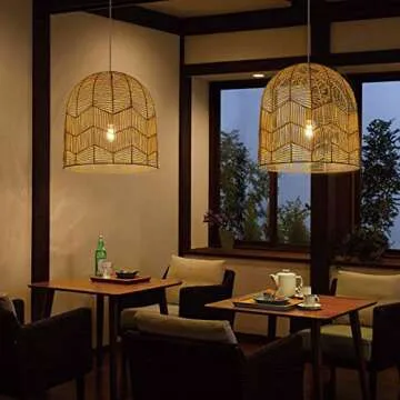 Boho Pendant Light Fixture | Handmade Rattan Decor