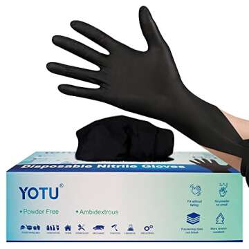 YOTU Black Disposable Nitrile Latex & Powder Free 6-Mil Gloves 100 Count, Textured, Mechanic Wearing...