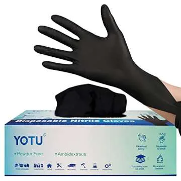 YOTU Black Disposable Nitrile Latex & Powder Free 6-Mil Gloves 100 Count, Textured, Mechanic Wearing...