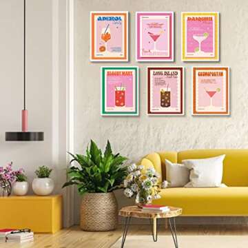 9Pcs Retro Cocktail Wall Art Colorful Alcohol Posters Prints Cute Preppy Room Aesthetic Decor Pictures for Party Apartment Dorm Bar Decoration Unframed