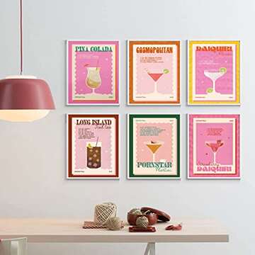 9Pcs Retro Cocktail Wall Art Colorful Alcohol Posters Prints Cute Preppy Room Aesthetic Decor Pictures for Party Apartment Dorm Bar Decoration Unframed