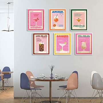 9Pcs Retro Cocktail Wall Art Colorful Alcohol Posters Prints Cute Preppy Room Aesthetic Decor Pictures for Party Apartment Dorm Bar Decoration Unframed