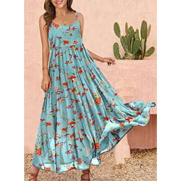 YESNO Summer Dresses for Women Casual Loose Bohemian Floral Dress with Pockets Spaghetti Strap Maxi ...