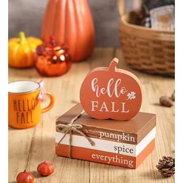 Fall Wood Book Stack, Fall Thanksgiving Decorations Tiered Tray,Hello Fall Decor, Autumn Mini Faux D...
