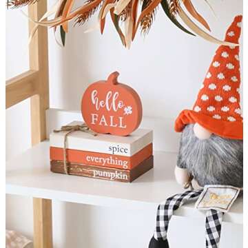 Fall Wood Book Stack Decor for Autumn Home Aesthetic