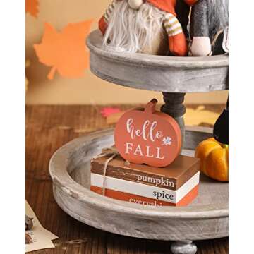 Fall Wood Book Stack Decor for Autumn Home Aesthetic