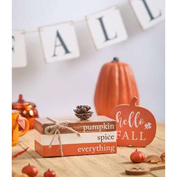 Fall Wood Book Stack Decor for Autumn Home Aesthetic