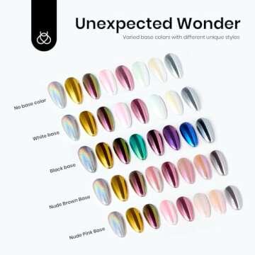 Beetles Metallic Chrome Nail Powder Kit Black White Colors Gel Polish Mirror Effect Holographic Metallic Nail Polish Chrome Manicure Art Decoration Glitter Nail Powder Valentine's Day Gifts for Women