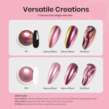 Beetles Metallic Chrome Nail Powder Kit Black White Colors Gel Polish Mirror Effect Holographic Metallic Nail Polish Chrome Manicure Art Decoration Glitter Nail Powder Valentine's Day Gifts for Women