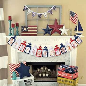 4th of July 12 Month Photo Banner 1st Birthday Party Decoration Newborn Milestone First Year Red White Blue Star Photo Prop