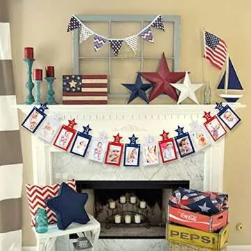 4th of July 12 Month Photo Banner 1st Birthday Party Decoration Newborn Milestone First Year Red White Blue Star Photo Prop