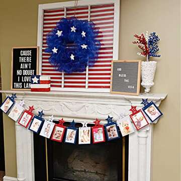 4th of July 12 Month Photo Banner 1st Birthday Party Decoration Newborn Milestone First Year Red White Blue Star Photo Prop