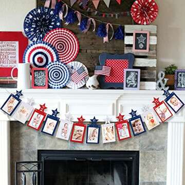 4th of July 12 Month Photo Banner 1st Birthday Party Decoration Newborn Milestone First Year Red White Blue Star Photo Prop
