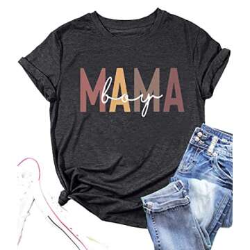 Boy Mama Shirts Women Mama T Shirts Mom of Boys Graphic Letter Print Tee Mother Day Mom Casual Tee Shirts(Grey,S)