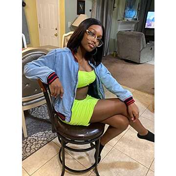 BEAGIMEG Women's Ruched Cami Crop Top Bodycon Skirt 2 Piece Outfits Dress Fluogreen