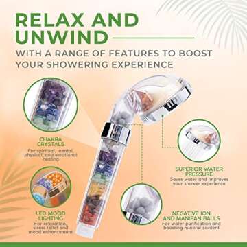 Eternal Wellness Crystal Shower Head with Chakra Stones for Relaxation & Self-Care