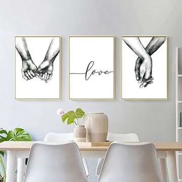 Kiddale Love and Hand in Hand Wall Art Canvas Print Poster,Simple Fashion Black and White Sketch Art...