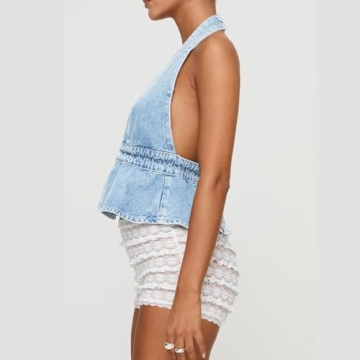 Women Y2K Denim Vest Halterneck Stylish Summer Top