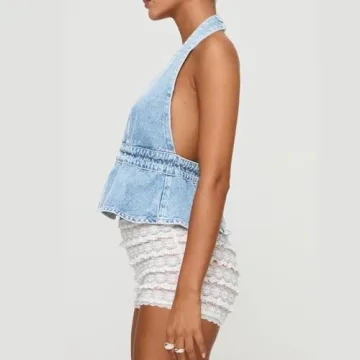 Women Y2K Denim Vest Halterneck Stylish Summer Top