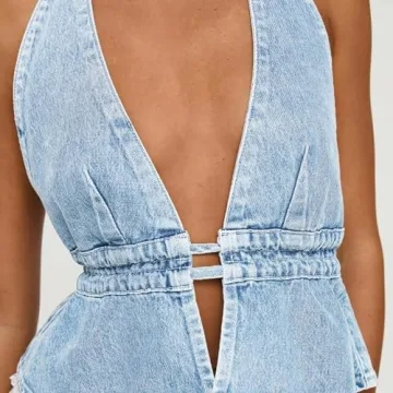 Women Y2K Denim Vest Halterneck Stylish Summer Top