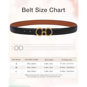 AWAYTR Reversible Belt for Women - Two-in-One Women Fashion Leather Belt for Jeans with Golden Buckl...