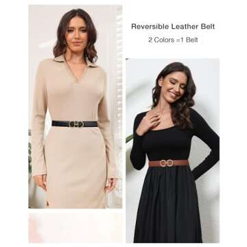 AWAYTR Reversible Belt for Women - Two-in-One Women Fashion Leather Belt for Jeans with Golden Buckle (Black/Brown Ripple,115cm)