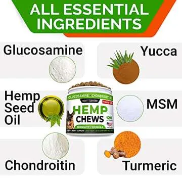 STRELLALAB Hemp Treats + Glucosamine for Dogs - Hip & Joint Supplement - w/Hemp Oil + Protein - Chondroitin, MSM, Turmeric to Improve Mobility & Energy - Natural Joint Pain Relief, 120 Chews