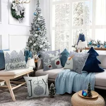 PSDWETS Christmas Pillow Covers 18x18 Set of 4 Christmas Decorations Snowman Deer Christmas Tree Win...