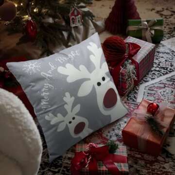 PSDWETS Christmas Pillow Covers 18x18 Set of 4 Christmas Decorations Snowman Deer Christmas Tree Winter Holiday Decor Throw Cushion Case for Home Couch