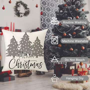 PSDWETS Christmas Pillow Covers 18x18 Set of 4 Christmas Decorations Snowman Deer Christmas Tree Winter Holiday Decor Throw Cushion Case for Home Couch